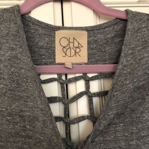 Long sleeve heather grey strap on back ROMPER